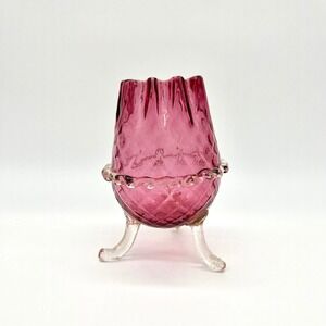 Vintage Cranberry Glass Vase Ruffled Edge Footed Decor‎ Bud Vase 5.5"